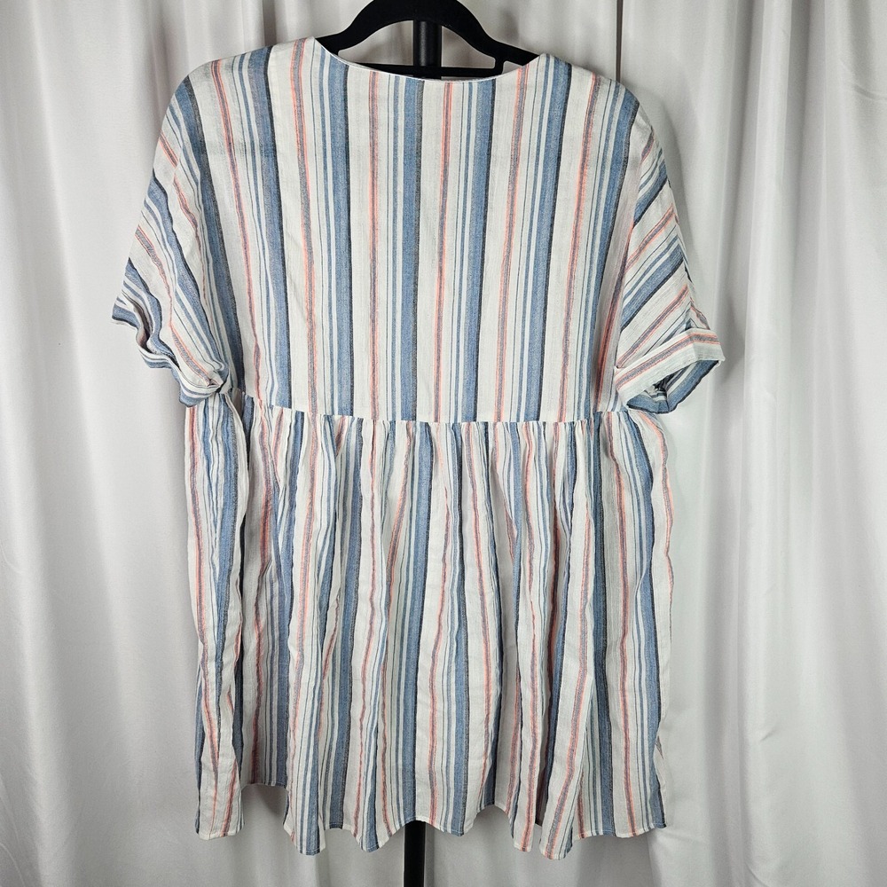 Listicle Striped Babydoll Tunic Mini Dress Women S White Blue Lined Coastal Chic - Picture 4 of 7